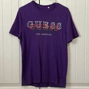 GUESS Men's Purple T-Shirt Embroidered Art Crew Print‎ Size Small